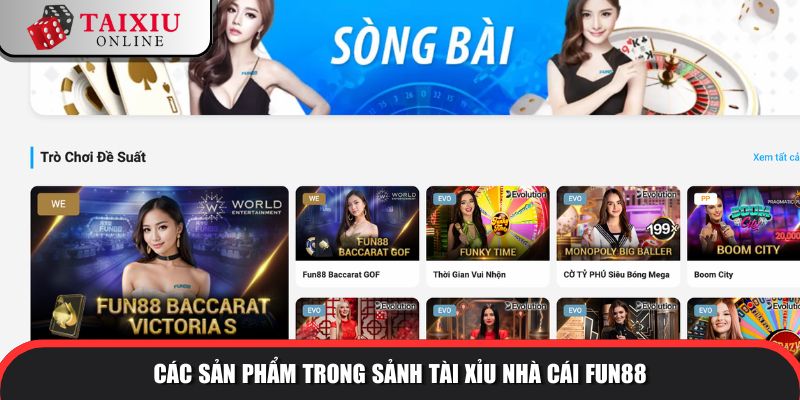 Các sản phẩm trong sảnh tài xỉu của nhà cái FUN88